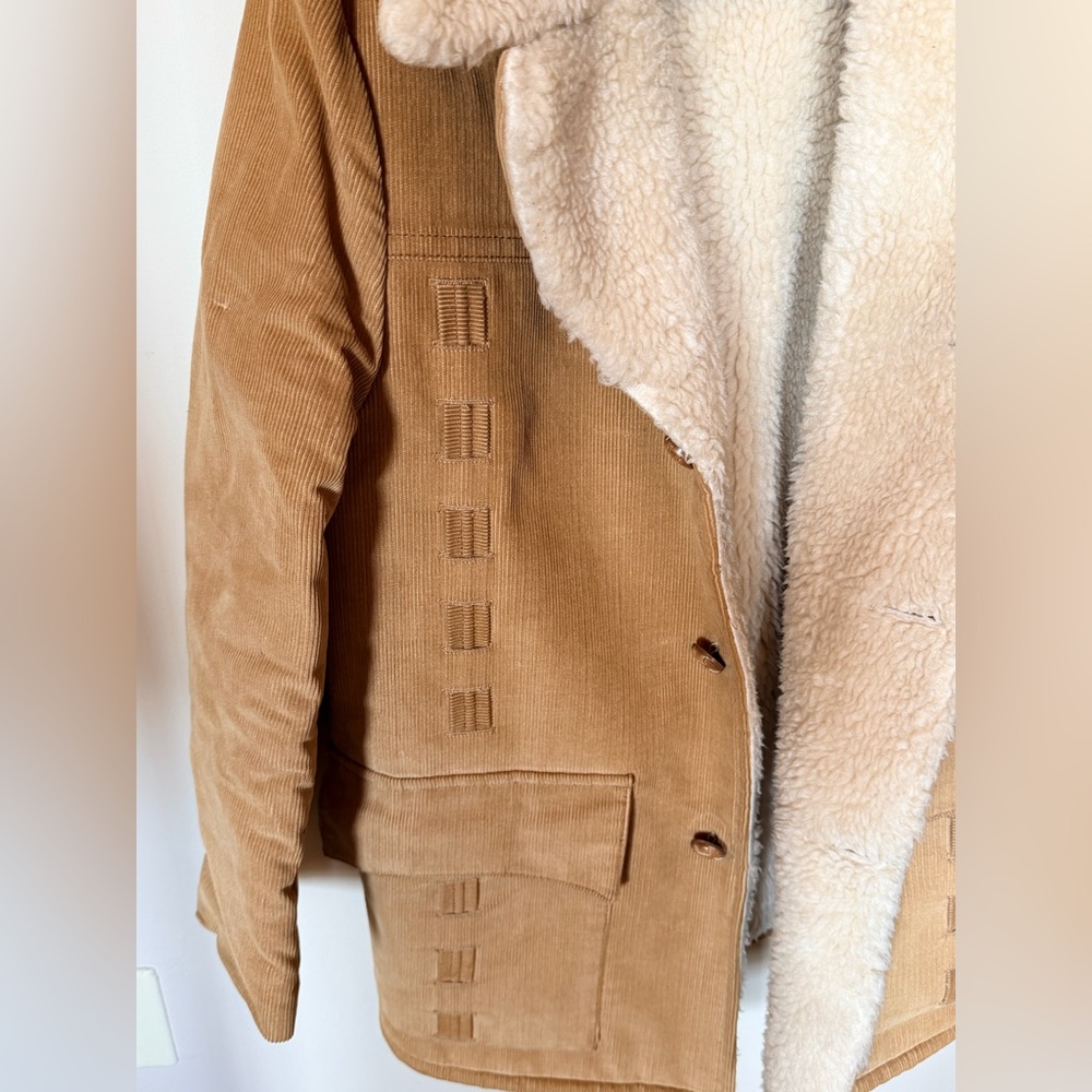 Vintage shearling corduroy coat tan men’s 40 M - Picture 2 of 9